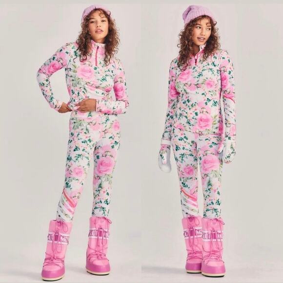 NWOT LoveShackFancy x BOGNER Fire + Ice Margot Zip Floral Top XL Roses Ski Layer - Picture 5 of 16